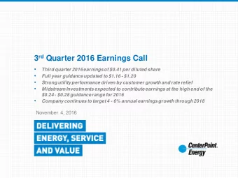 3 rd Quarter 2016 Earnings Call    Third quarter 2016 earnings of $0.41 per diluted share