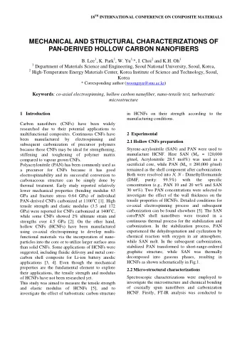 MECHANICAL AND STRUCTURAL CHARACTERIZATIONS OF  PAN-DERIVED HOLLOW CARBON NANOFIBERS B. Lee 1 , K.