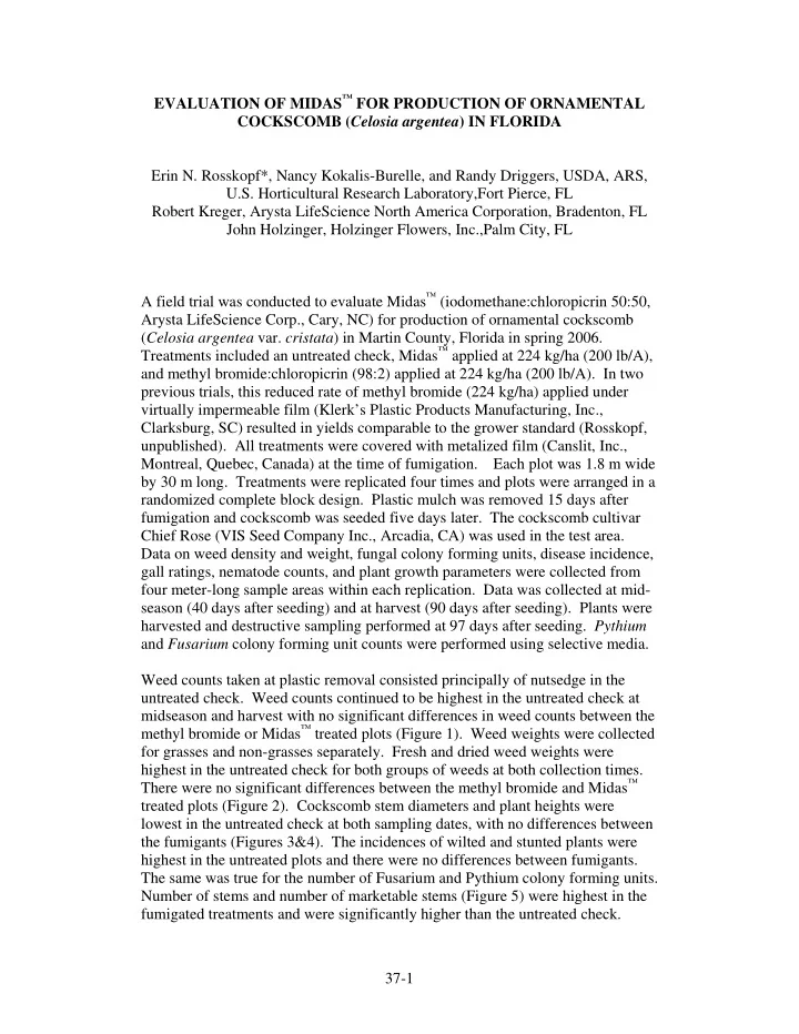 evaluation of midas for production of ornamental