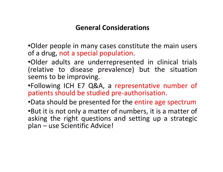 general considerations older people in many cases