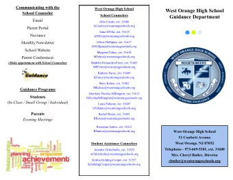 West Orange High School  School Counselor  School Counselors  Guidance Department  Email  Aldo