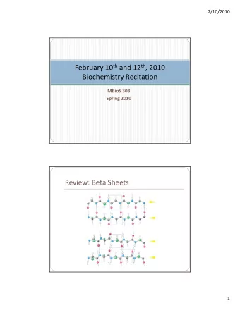 February 10 th and 12 th , 2010  Biochemistry Recitation  MBioS 303  Spring 2010  Review: Beta