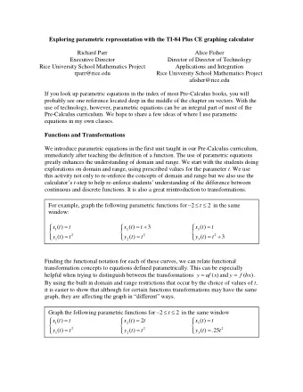 For example, graph the following parametric functions for 2  t  2  in the same  window: