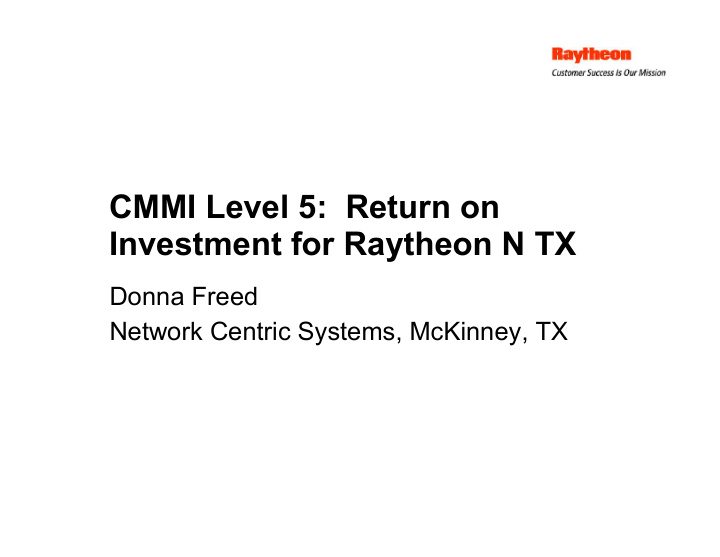 cmmi level 5 return on investment for raytheon n tx