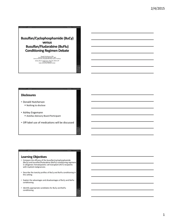 busulfan cyclophosphamide bucy versus busulfan