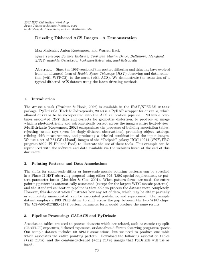 drizzling dithered acs images a demonstration