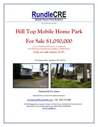 RundleCRE  Mobile Home Park Brokers  We are pleased to present:  Hill Top Mobile Home Park  For