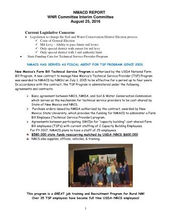 NMACD REPORT  WNR Committee Interim Committee  August 25, 2016  Current Legislative Concerns