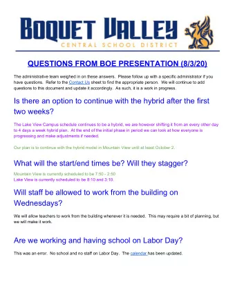 QUESTIONS FROM BOE PRESENTATION (8/3/20)  The administrative team weighed in on these answers.