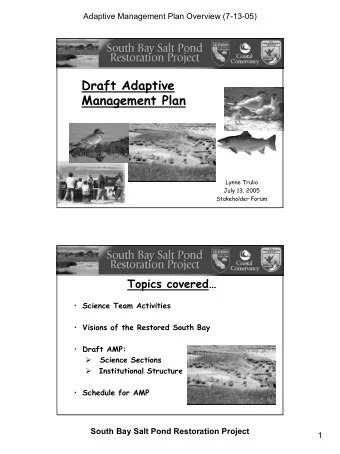 Draft Adaptive  Management Plan  Lynne Trulio  July 13, 2005  Stakeholder Forum  Topics covered