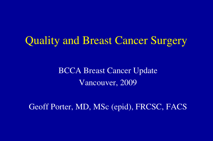 quality and breast cancer surgery