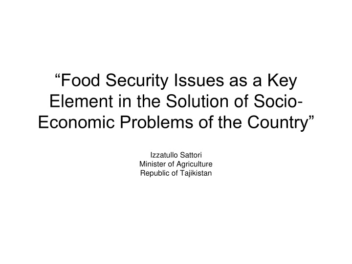 food security issues as a key