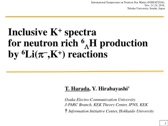 Inclusive K + spectra for neutron rich 6 L H production by 6 Li( p - ,K + ) reactions T. Harada, Y.