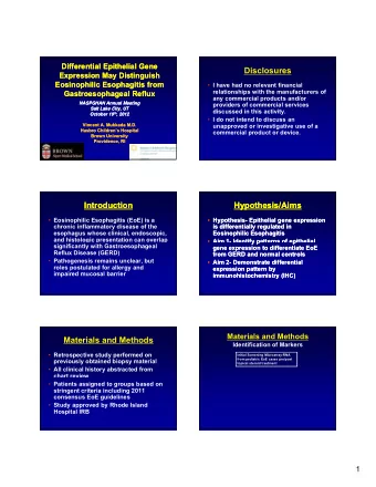 Disclosures  Expression May Distinguish  Expression May Distinguish  Eosinophilic Esophagitis from