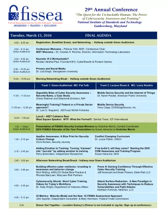 29 th Annual Conference  The Quest for the Un-hackable Human: The Power  of Cybersecurity