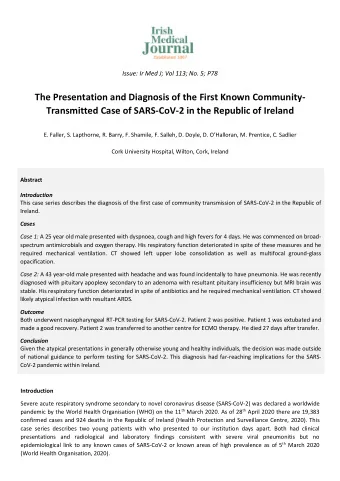 The Presentation and Diagnosis of the First Known Community-  Transmitted Case of SARS-CoV-2 in the