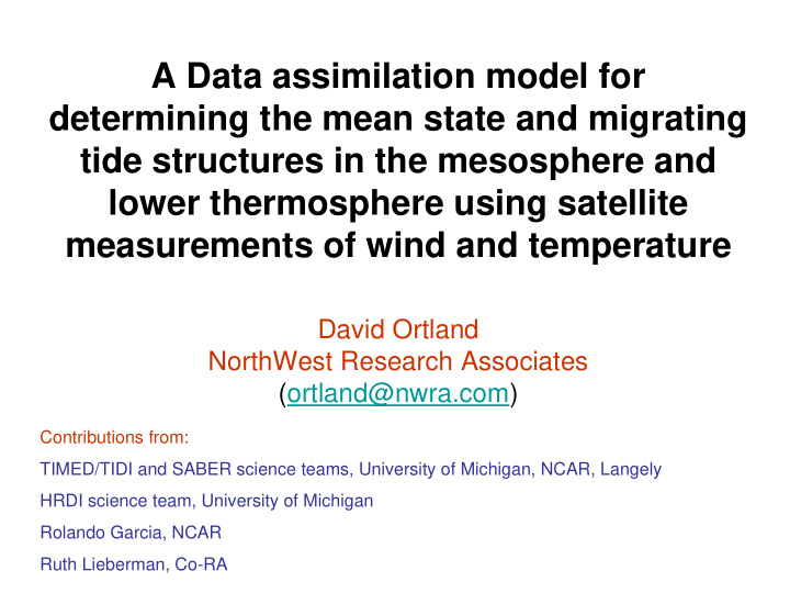 a data assimilation model for determining the mean state