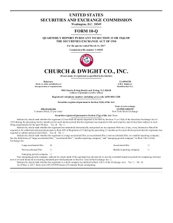 CHURCH &amp; DWIGHT CO., INC.  (Exact name of registrant as specified in its charter)  Delaware