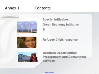 Annex 1  Contents  Special Initiatives:  Green Economy Initiative  &amp;  Refugee Crisis response