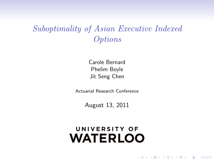 suboptimality of asian executive indexed options