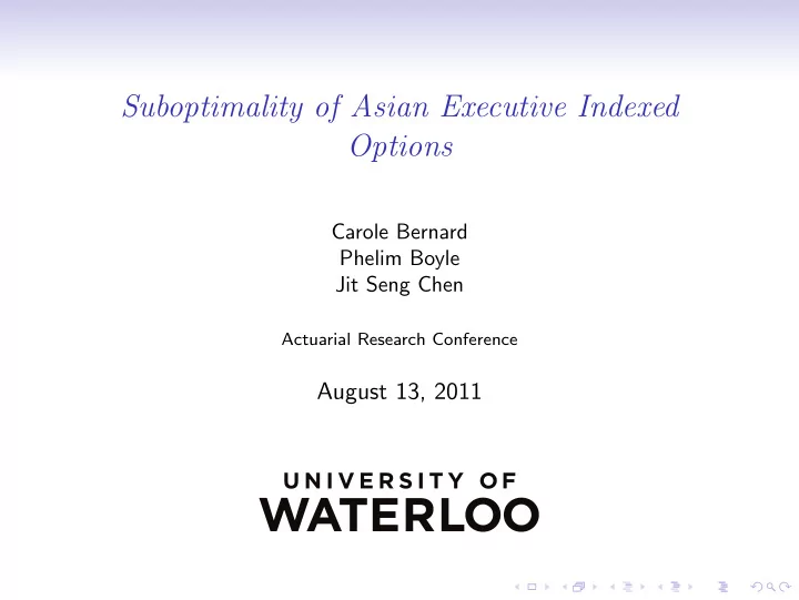 suboptimality of asian executive indexed options