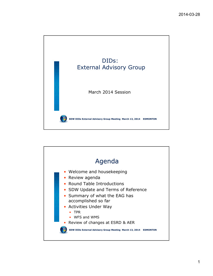 external advisory group march 2014 session sdw dids