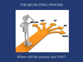 THE RECRUITING PROCESS  DIII  DI  DI  NC  NCJAA  DII  NA  NAIA  Where will the journey take YOU?