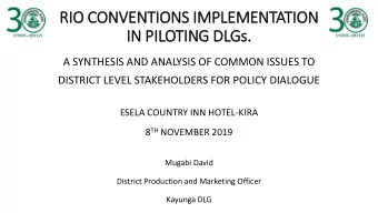 RIO  IO CONVENTIONS IM  IMPLEMENTATION  IN  IN PIL  ILOTING DLGs.  A SYNTHESIS AND ANALYSIS OF