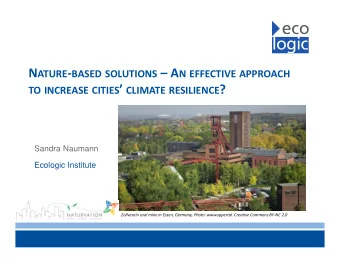 TO INCREASE CITIES  CLIMATE RESILIENCE ?  Sandra Naumann  Ecologic Institute  Zollverein coal