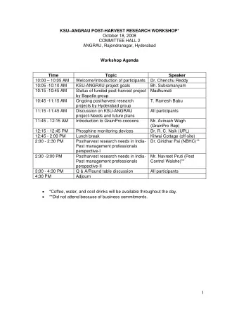 1  Minutes of the Postharvest Meeting  October 18, 2008  The meeting started around 10:30 am.  Dr.