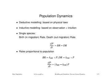 Population Dynamics  Deductive modelling: based on physical laws  Inductive modelling: based on