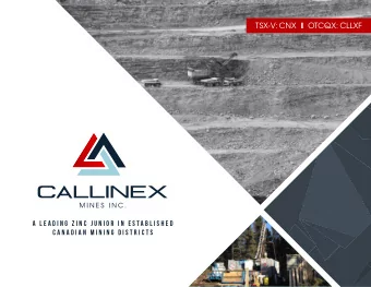 TSX-V: CNX I OTCQX: CLLXF  A  L e a d i n g  Z i n c  J u n i o r  i n  E s t a b l i s h e d  C a