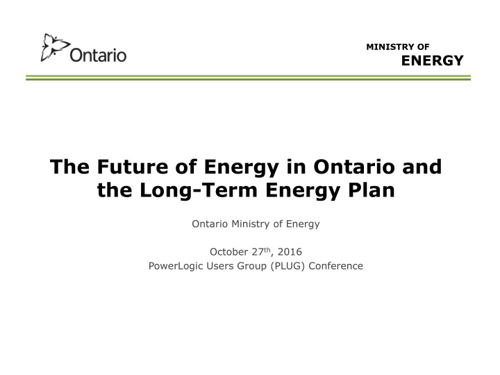 the future of energy in ontario and