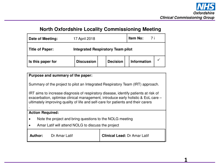 north oxfordshire locality commissioning meeting date of