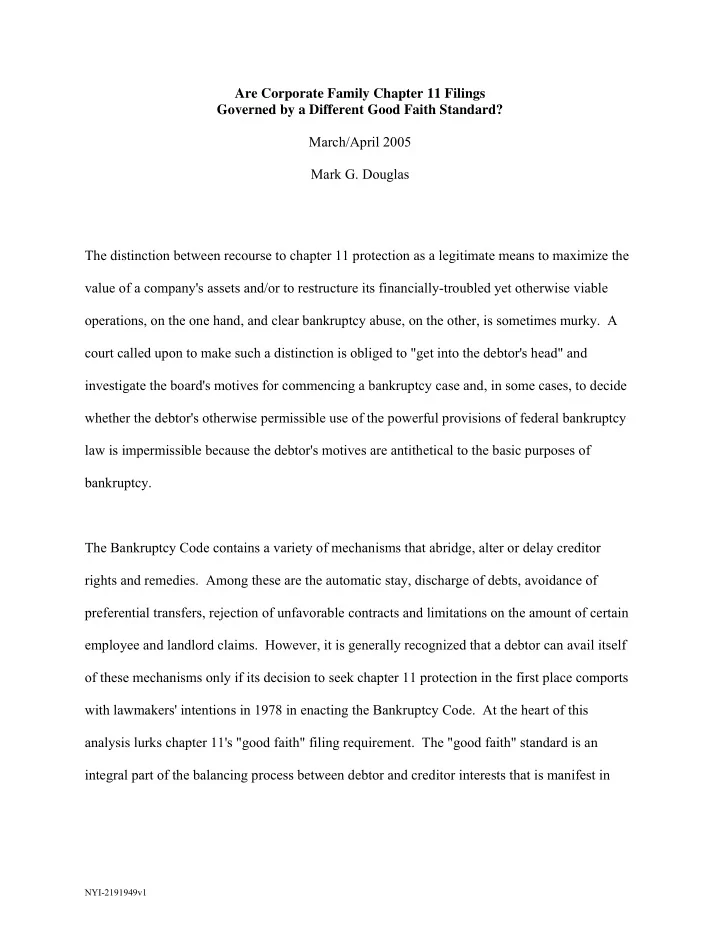 are corporate family chapter 11 filings governed by a