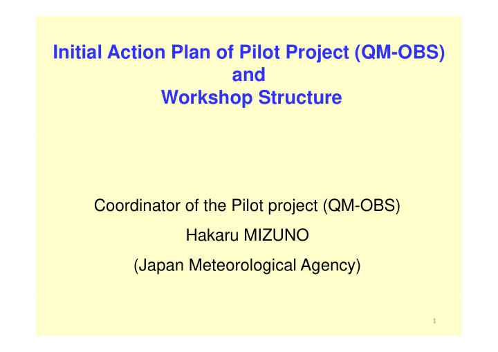 initial action plan of pilot project qm obs initial