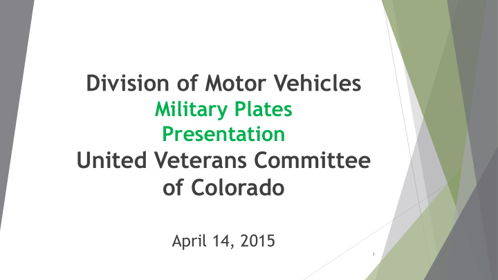 division of motor vehicles military plates presentation