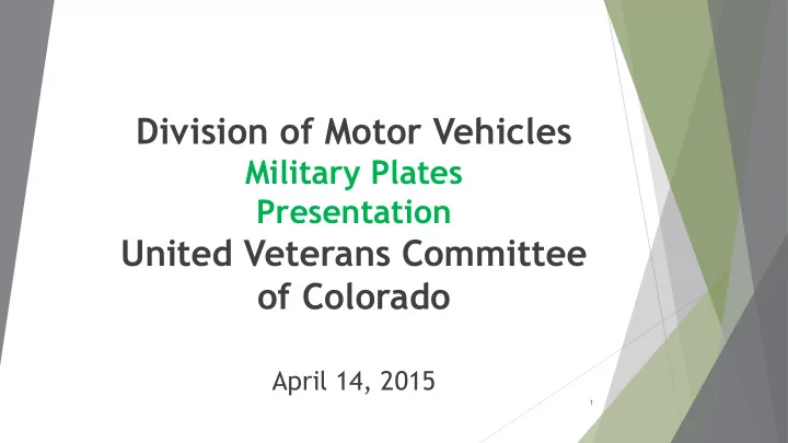 division of motor vehicles military plates presentation
