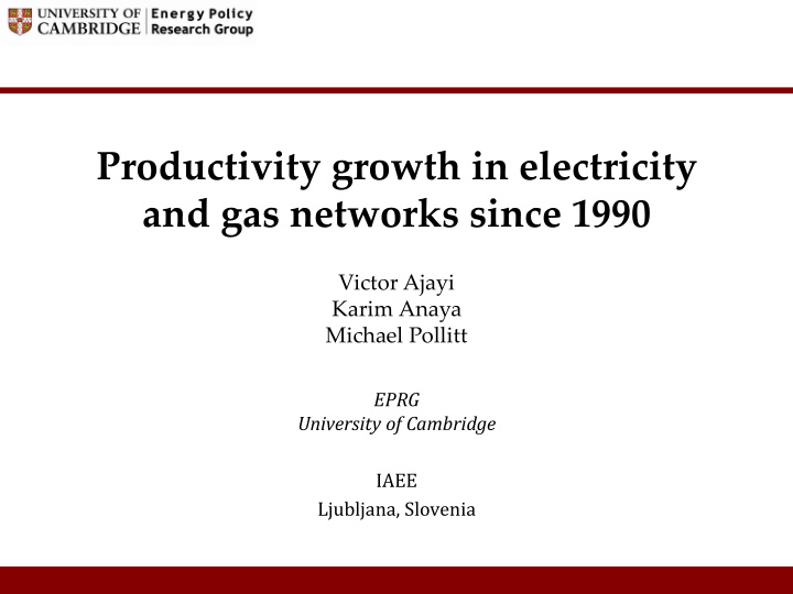 productivity growth in electricity and gas networks since