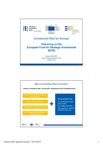 Investment Plan for Europe  Delivering on the  European Fund for Strategic Investments  (EFSI)