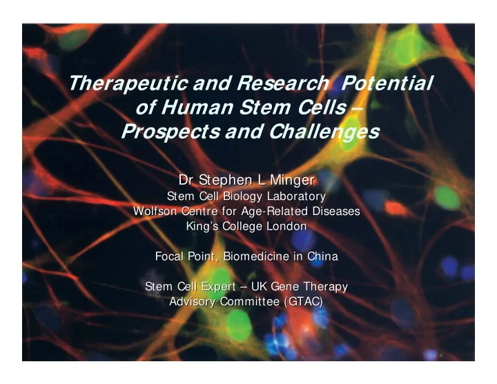 therapeutic and research potential of human stem cells