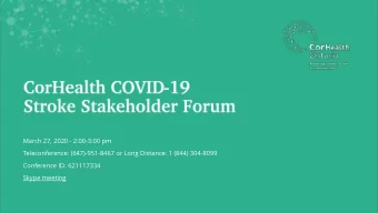 March 27, 2020 - 2:00-3:00 pm  Teleconference: (647)-951-8467 or Long Distance: 1 (844) 304-8099