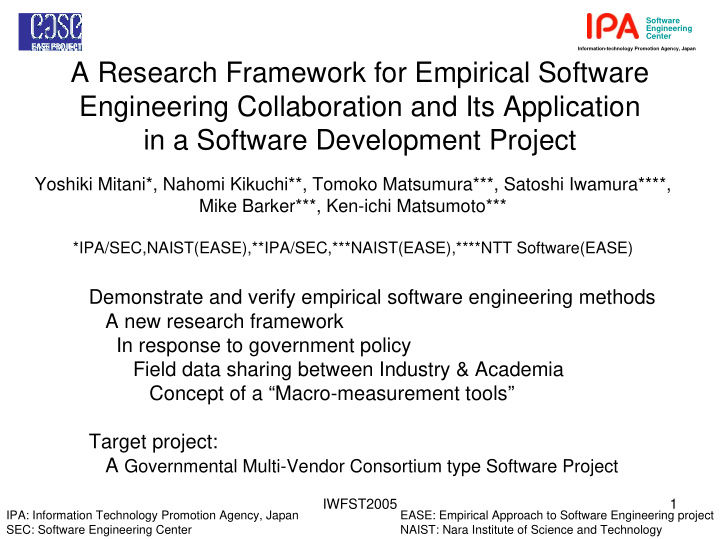 a research framework for empirical software engineering
