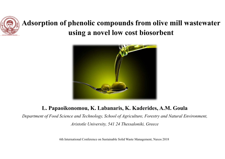 adsorption of phenolic compounds from olive mill