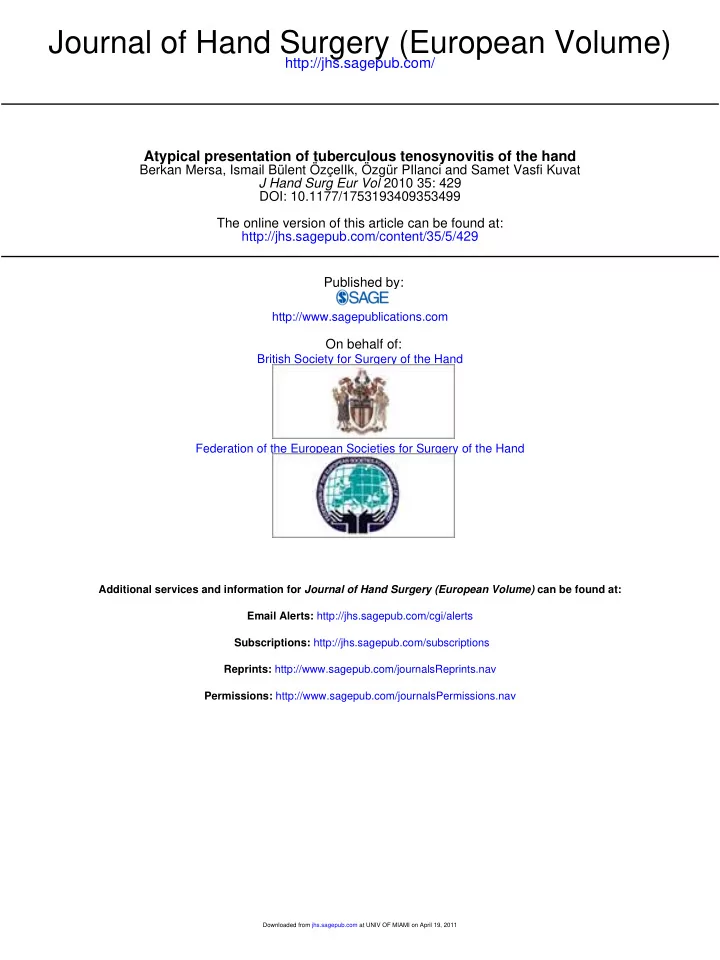 journal of hand surgery european volume