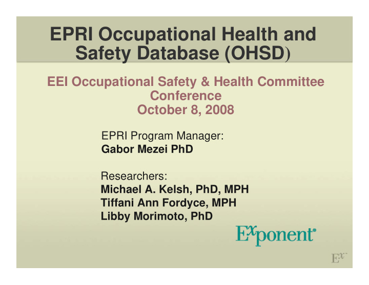 epri occupational health and safety database ohsd