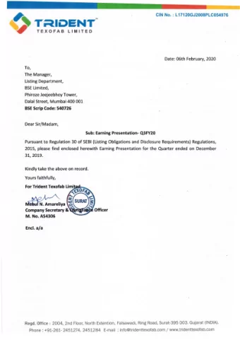 Itya c   ) Company Secretary &amp;   Officer  M. No. A54306  End. a/a  Regd. Office: 2004,