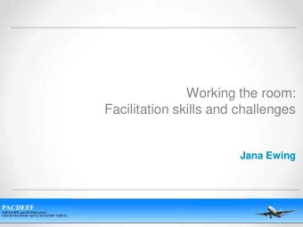 Facilitation skills and challenges  Jana Ewing  The big four questions  An introduction to:  Who