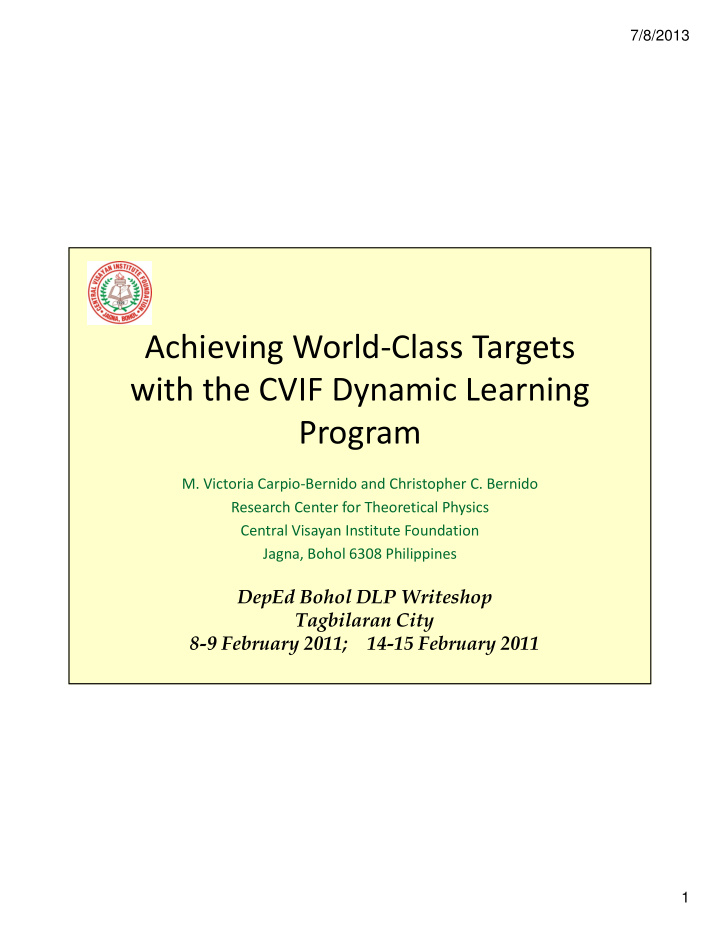 achieving world class targets with the cvif dynamic