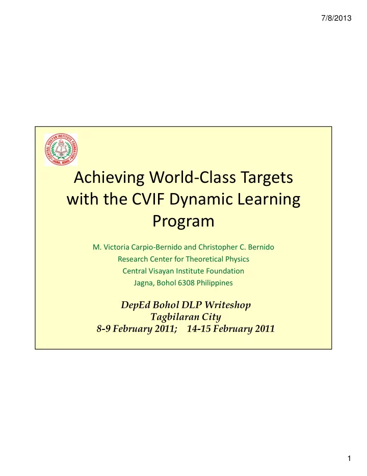 achieving world class targets with the cvif dynamic